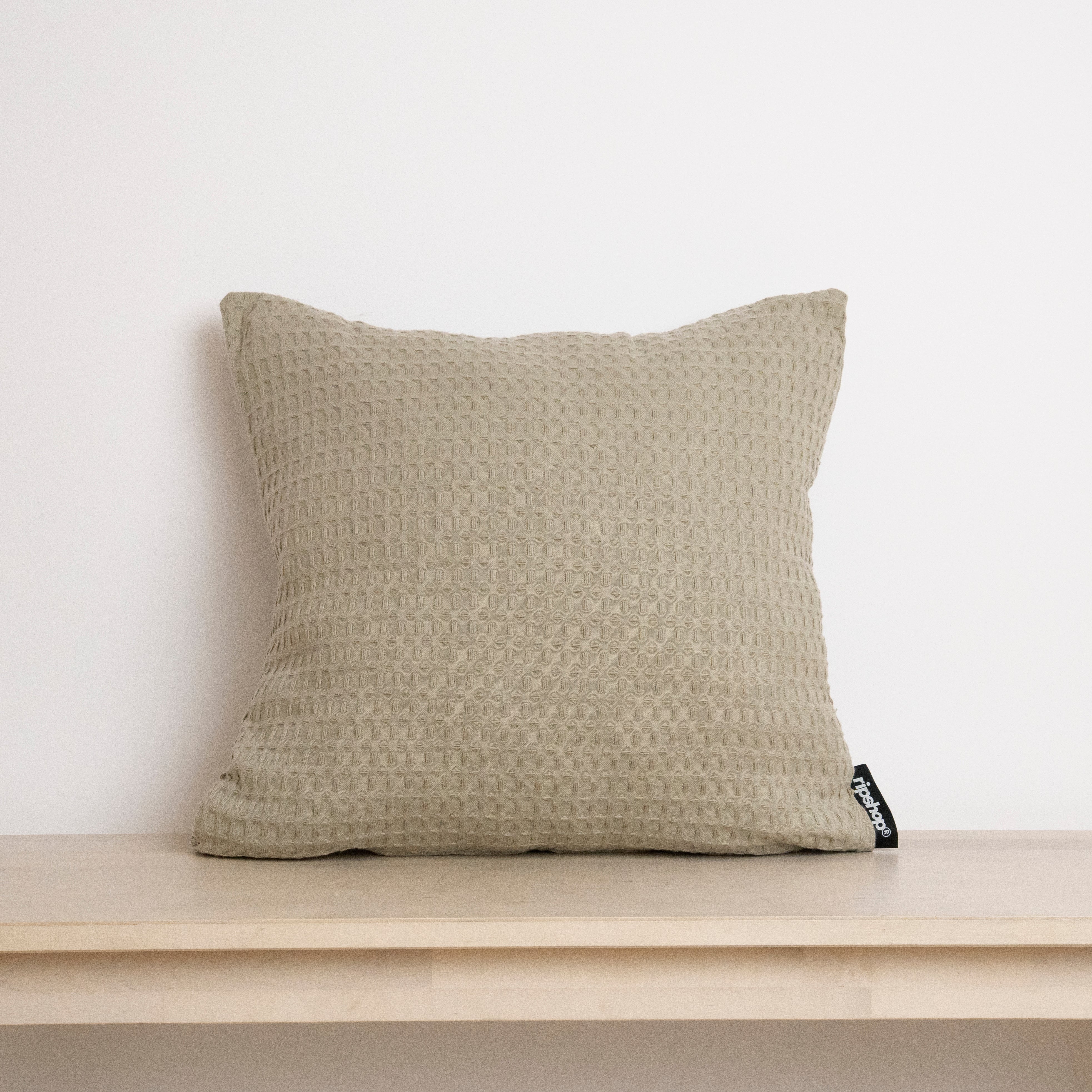 Funda de cojín Waffle 100% algodón Greige